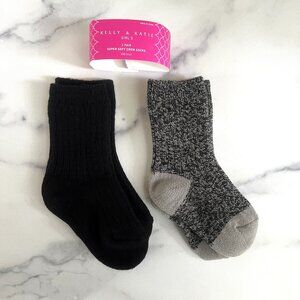 NWT Katie & Kelly Girls' 2 Pair Super Soft Crew Socks, Black/Gray, Size XS